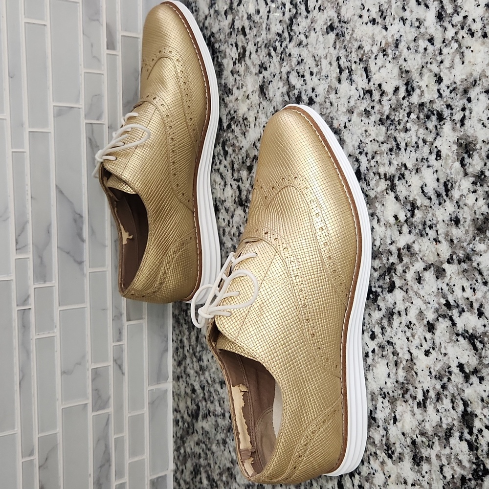 Metallic Gold Cole Haan Grand Zero Wingtip Oxford Dress Shoes sz 11 B grand 0S - Picture 3 of 7